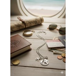 Naszyjnik damski srebrny świat podróż samolot srebro próba 925 regulowany