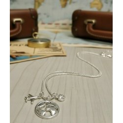 Naszyjnik damski srebrny świat podróż samolot srebro próba 925 regulowany