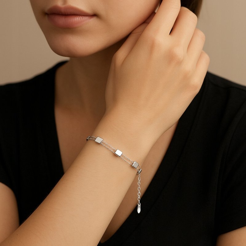 Bransoletka damska srebrna geometryczna srebro próba 925 regulowana