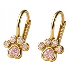 Srebrne kolczyki dla dzieci dla dziewczynki łapki wiszące srebro pozłacane