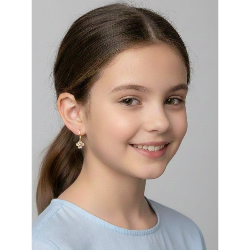 Srebrne kolczyki dla dzieci dla dziewczynki łapki wiszące srebro pozłacane