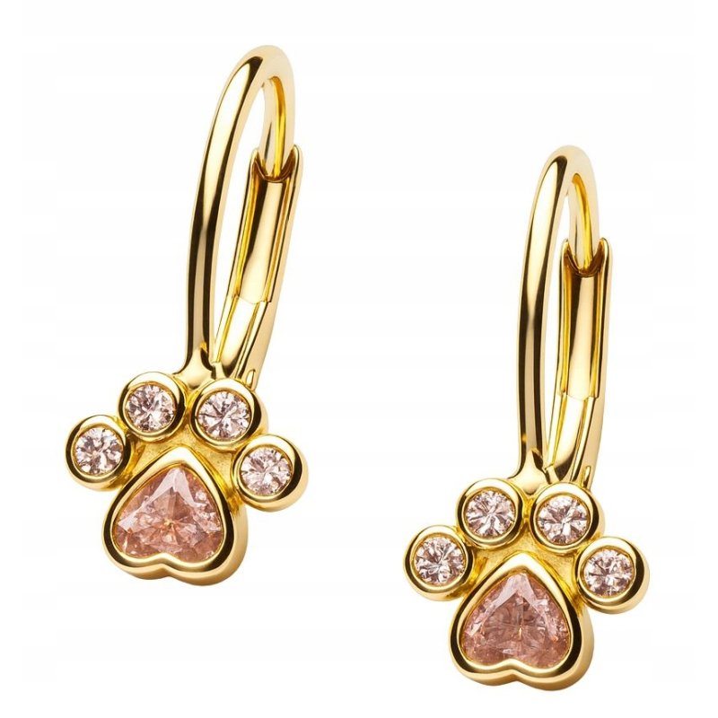 Srebrne kolczyki dla dzieci dla dziewczynki łapki wiszące srebro pozłacane