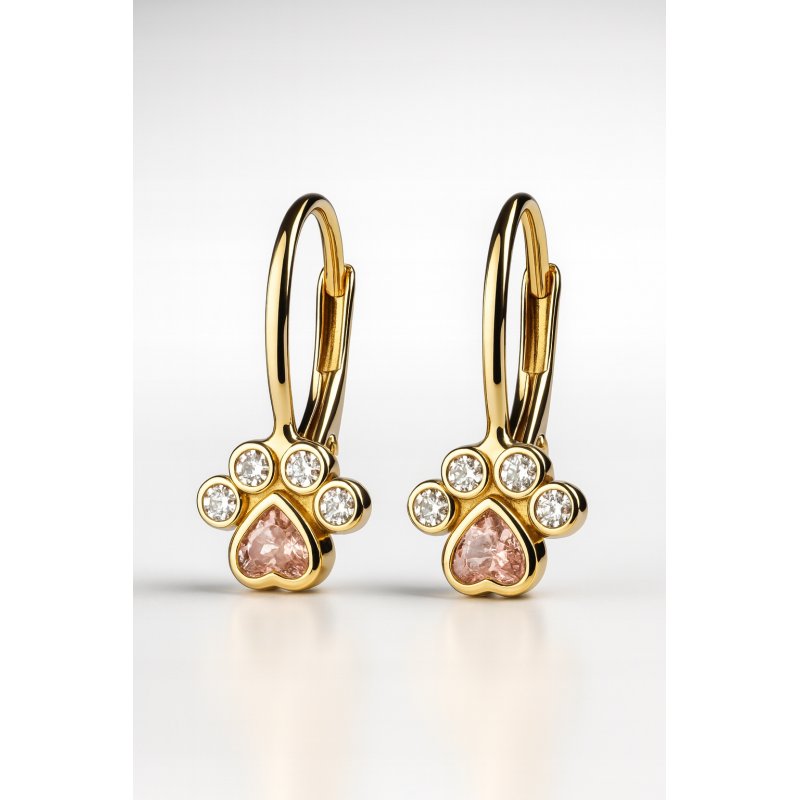 Srebrne kolczyki dla dzieci dla dziewczynki łapki wiszące srebro pozłacane