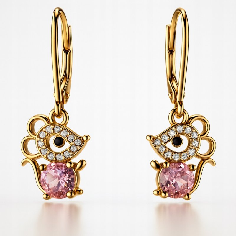 Srebrne kolczyki dla dzieci dla dziewczynki myszki wiszące srebro pozłacane