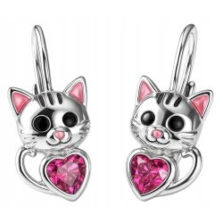 Srebrne kolczyki kotki serce cyrkonia srebro próba 925 angielskie zapięcie