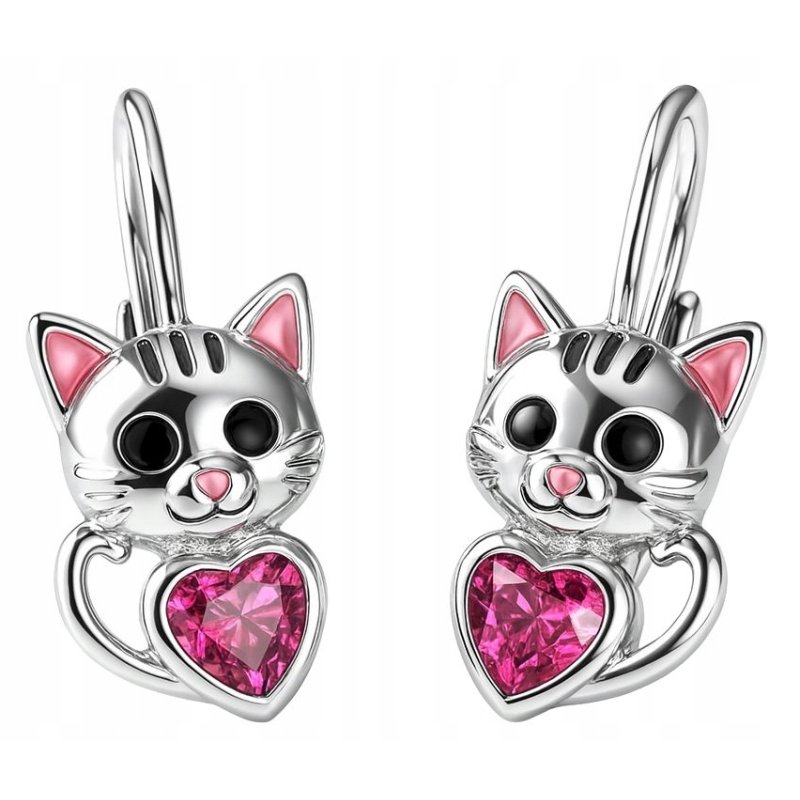 Srebrne kolczyki kotki serce cyrkonia srebro próba 925 angielskie zapięcie