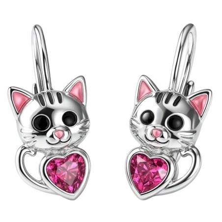 Srebrne kolczyki kotki serce cyrkonia srebro próba 925 angielskie zapięcie