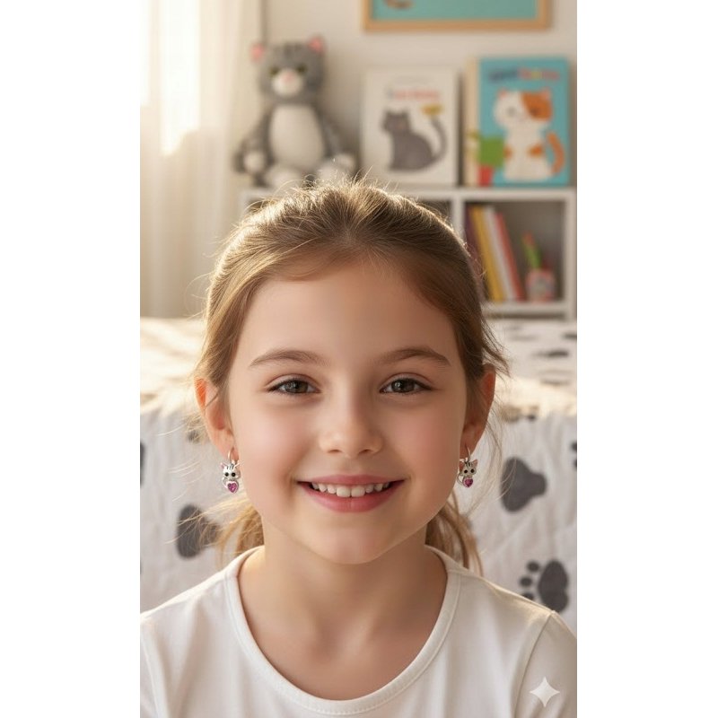 Srebrne kolczyki kotki serce cyrkonia srebro próba 925 angielskie zapięcie