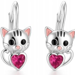 Srebrne kolczyki kotki serce cyrkonia srebro próba 925 angielskie zapięcie