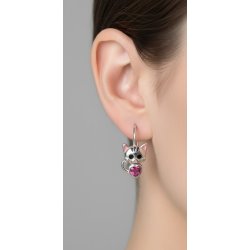 Srebrne kolczyki kotki serce cyrkonia srebro próba 925 angielskie zapięcie