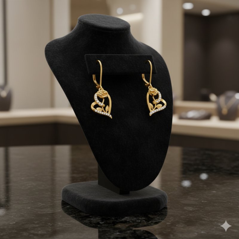 Srebrne kolczyki wiszące serca róże angielskie pozłacane srebro próba 925