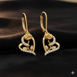 Srebrne kolczyki wiszące serca róże angielskie pozłacane srebro próba 925