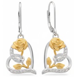 Srebrne kolczyki serca róże wiszące kwiatki kolczyki srebro pozłacane