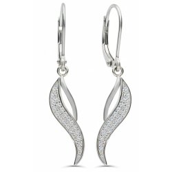 Srebrne kolczyki angielskie z cyrkoniami  wiszące srebro próba 925 rodowane