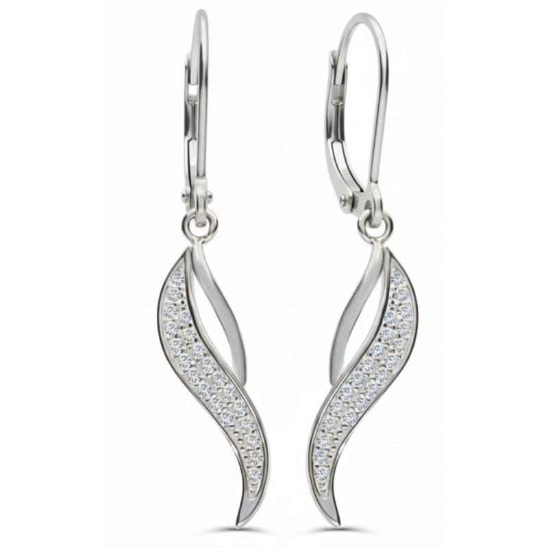 Srebrne kolczyki angielskie z cyrkoniami  wiszące srebro próba 925 rodowane