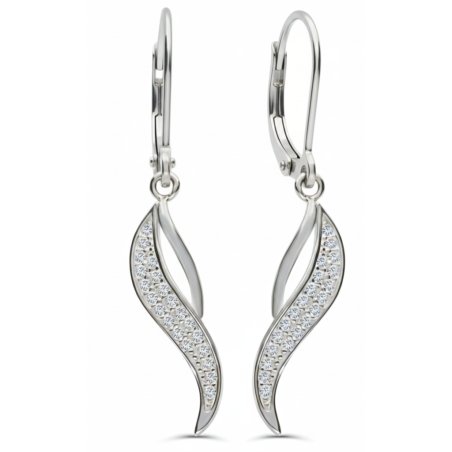 Srebrne kolczyki angielskie z cyrkoniami  wiszące srebro próba 925 rodowane