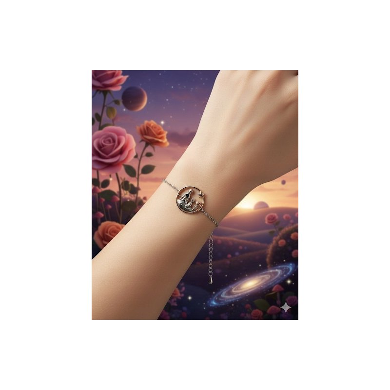 Bransoletka damska srebrna Mały chłopiec lis róża srebro próba 925 regulowana