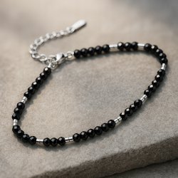 Bransoletka srebrna damska ochronna zdrowotna turmalin srebro próba 925