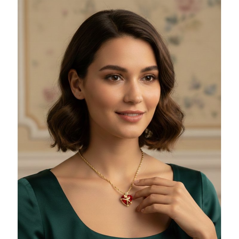 Srebrny naszyjnik łańcuszek damski serce pozłacany + szkatułka róża srebro pozłacane