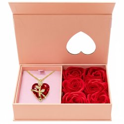 Srebrny naszyjnik łańcuszek damski serce pozłacany + szkatułka róża srebro pozłacane