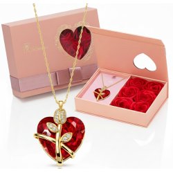 Srebrny naszyjnik łańcuszek damski serce pozłacany + szkatułka róża srebro pozłacane