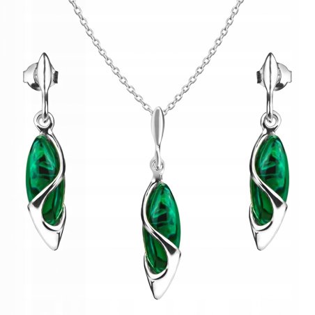 Srebrny komplet biżuterii rodowanej malachit