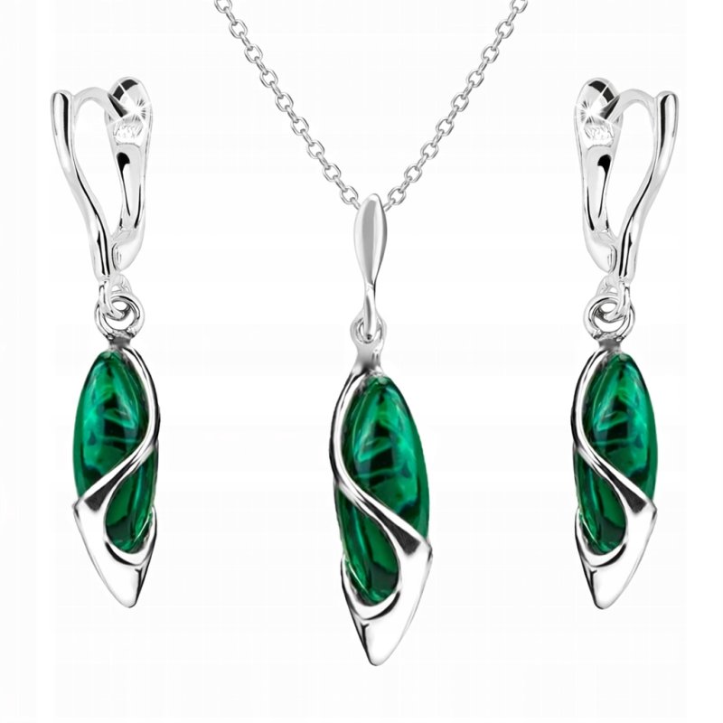 Srebrny komplet biżuterii rodowanej malachit 925