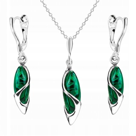 Srebrny komplet biżuterii rodowanej malachit 925