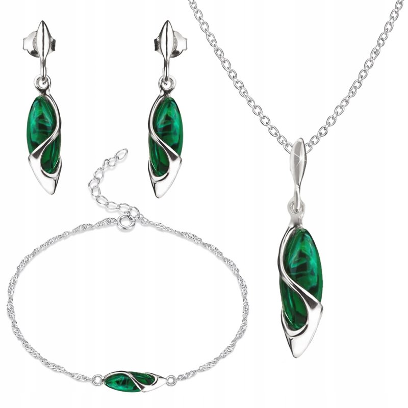 Srebrny komplet biżuterii rodowanej malachit 925