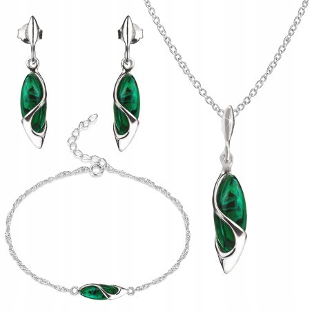 Srebrny komplet biżuterii rodowanej malachit 925