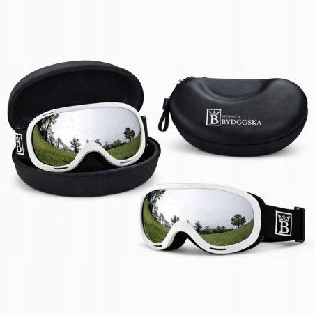 Gogle białe dziecięce SNOWZUNO2 narciarskie snowboardowe lustrzane UV400 regulowane etui ochronne