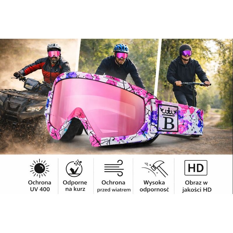 Gogle damskie kolorowe MB Velocity Prism4 multisportowe UV400 regulowane etui ochronne