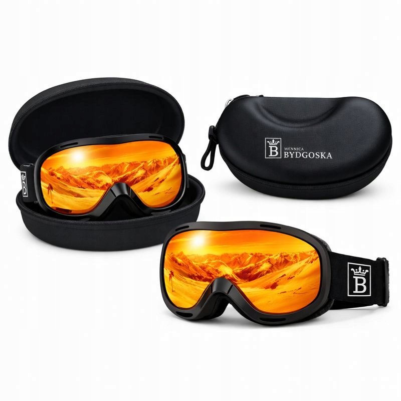Gogle młodzieżowe i dla dorosłych narciarskie snowboardowe SNOWVELTRAS1 lustrzane UV400 regulowane etui ochronne
