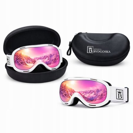 Gogle młodzieżowe i dla dorosłych narciarskie snowboardowe SNOWVELTRAS2 lustrzane UV400 regulowane etui ochronne
