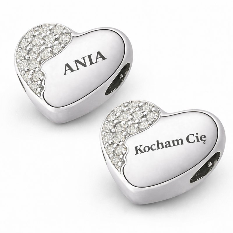 Charms Zawieszka IMIĘ Charms Serce dwustronny GRAWER Srebro próba 925 walentynki