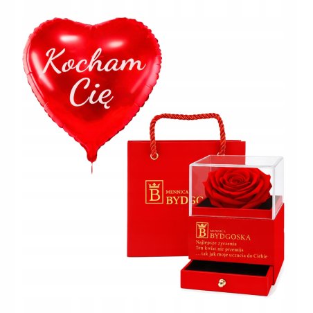 Szkatułka wieczna róża kwiat czerwona dekoracyjna na prezent walentynki