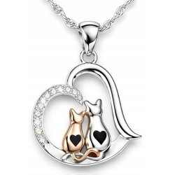 Srebrny naszyjnik damski koty serce z cyrkoniami srebro 925 Walentynki