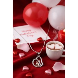 Srebrny naszyjnik damski koty serce z cyrkoniami srebro 925 Walentynki