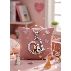 Srebrny naszyjnik damski koty serce z cyrkoniami srebro 925 Walentynki