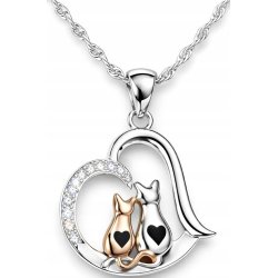 Srebrny naszyjnik damski koty serce z cyrkoniami srebro 925 Walentynki