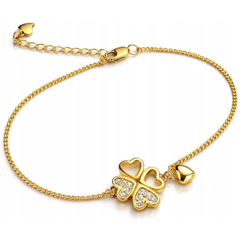 Bransoletka damska srebrna pozłacana koniczynka serce próba 925 walentynki