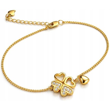 Bransoletka damska srebrna pozłacana koniczynka serce próba 925 walentynki