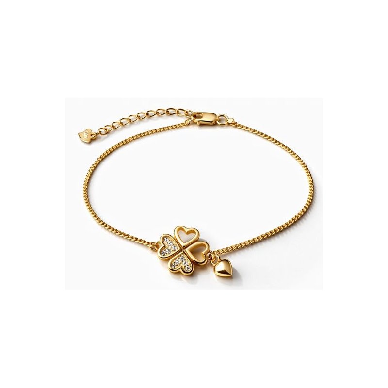 Bransoletka damska srebrna pozłacana koniczynka serce próba 925 walentynki