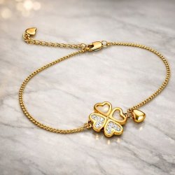 Bransoletka damska srebrna pozłacana koniczynka serce próba 925 walentynki