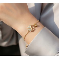 Bransoletka damska srebrna pozłacana koniczynka serce próba 925 walentynki