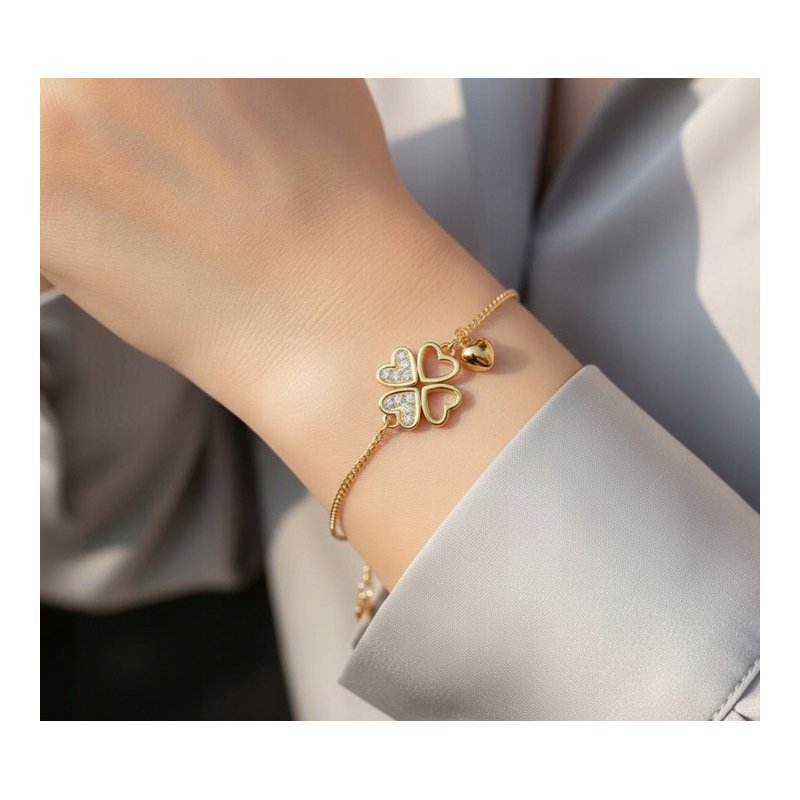 Bransoletka damska srebrna pozłacana koniczynka serce próba 925 walentynki