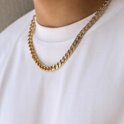 Szeroki łańcuszek męski łańcuch pancerka stal pozłacana 8mm na walentynki