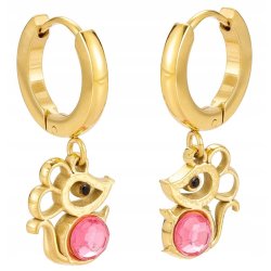 Kolczyki wiszące dla dzieci myszki pozłacane stal szlachetna 316L