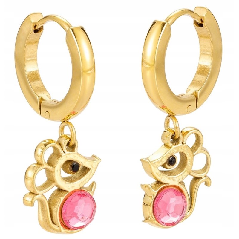 Kolczyki wiszące dla dzieci myszki pozłacane stal szlachetna 316L