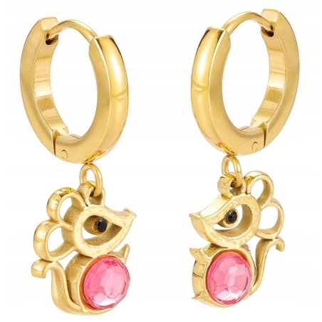 Kolczyki wiszące dla dzieci myszki pozłacane stal szlachetna 316L